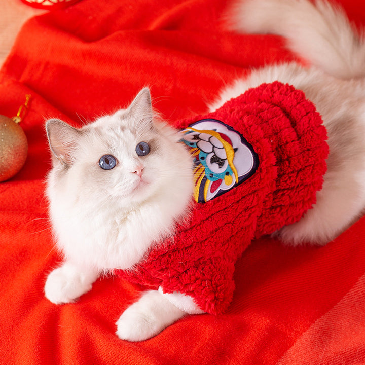 Pet winter coat with New Year's motif, two-armed