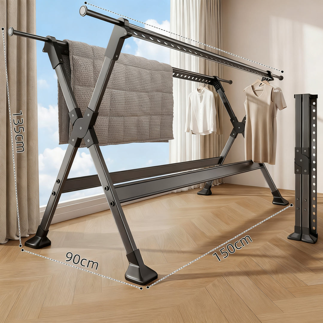 Drying rack, extendable, double rod, steel frame