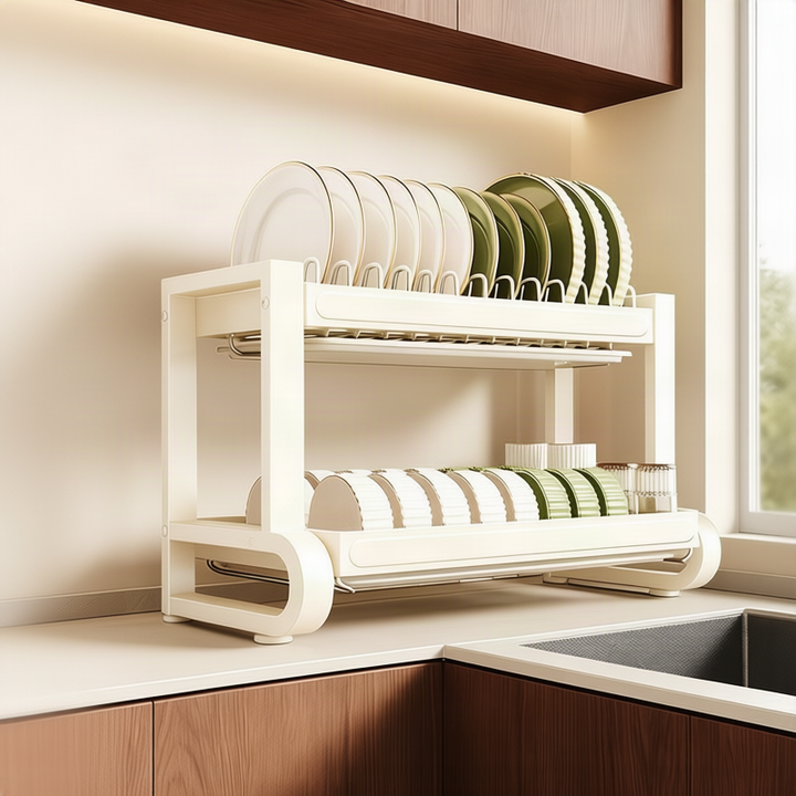 Stainless steel dish rack with drainer tray