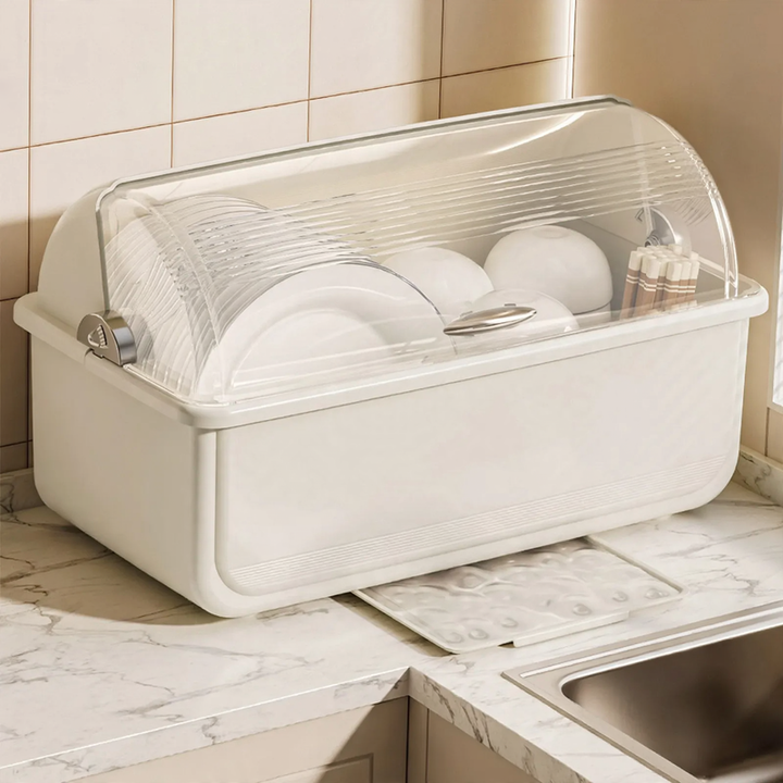 Plastic dish rack with cover