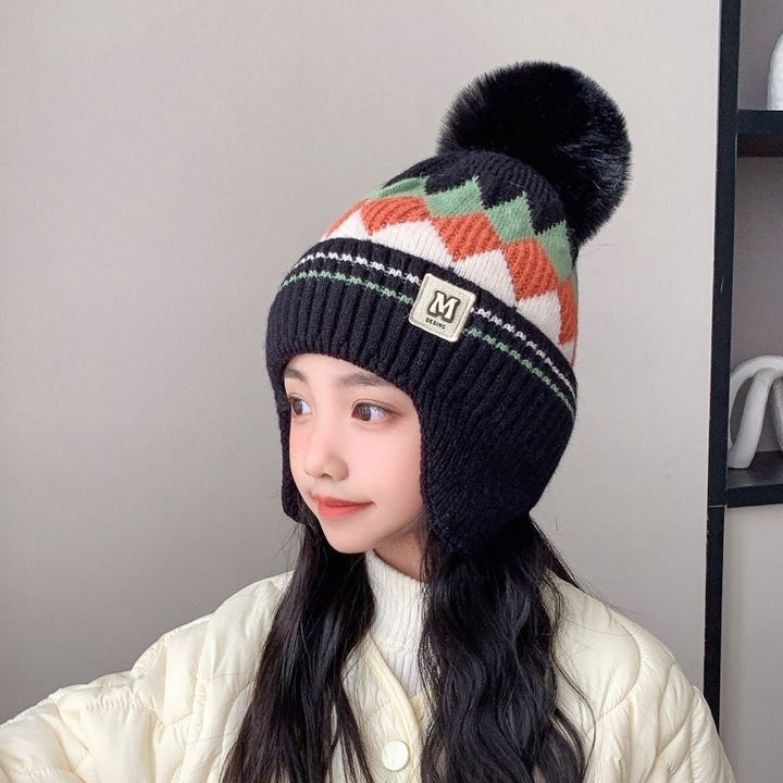 Children's hat with earflaps, knitted, warm