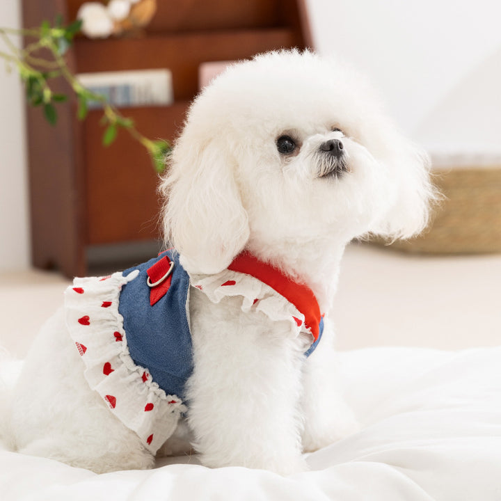Dog dress with leash, polyester, summer