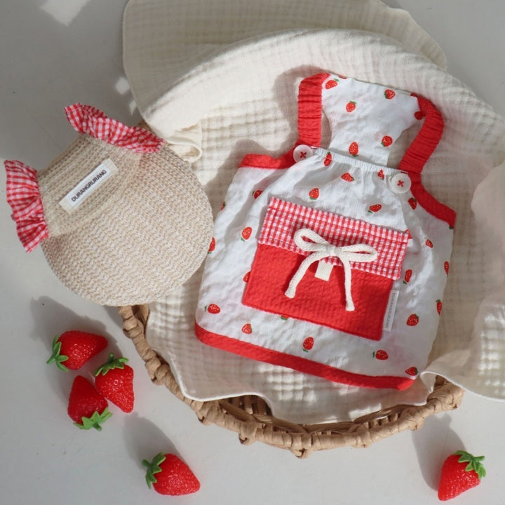 Dog strap dress with hat, summer, 2-piece