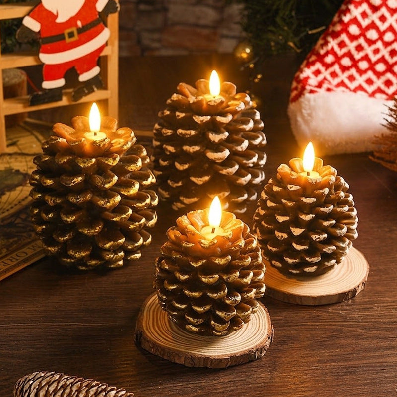 LED Wax Candle Pine Cone, Painted