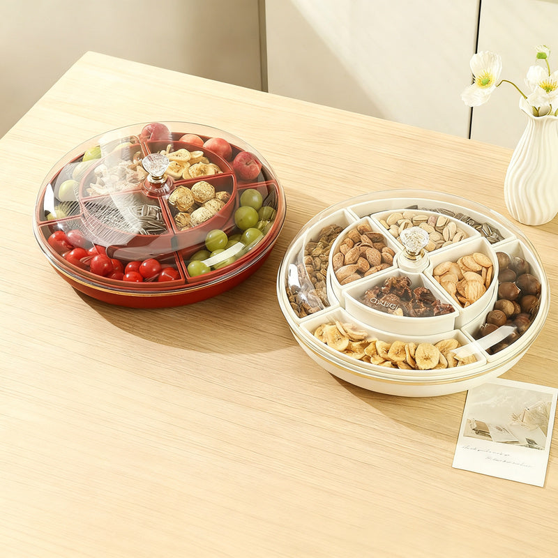 Rotatable nut shell with 8 compartments, sealable