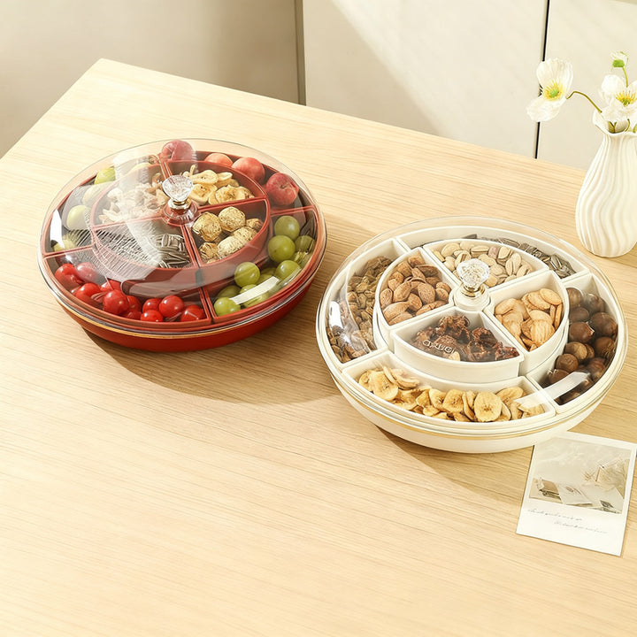 Rotatable nut shell with 8 compartments, sealable