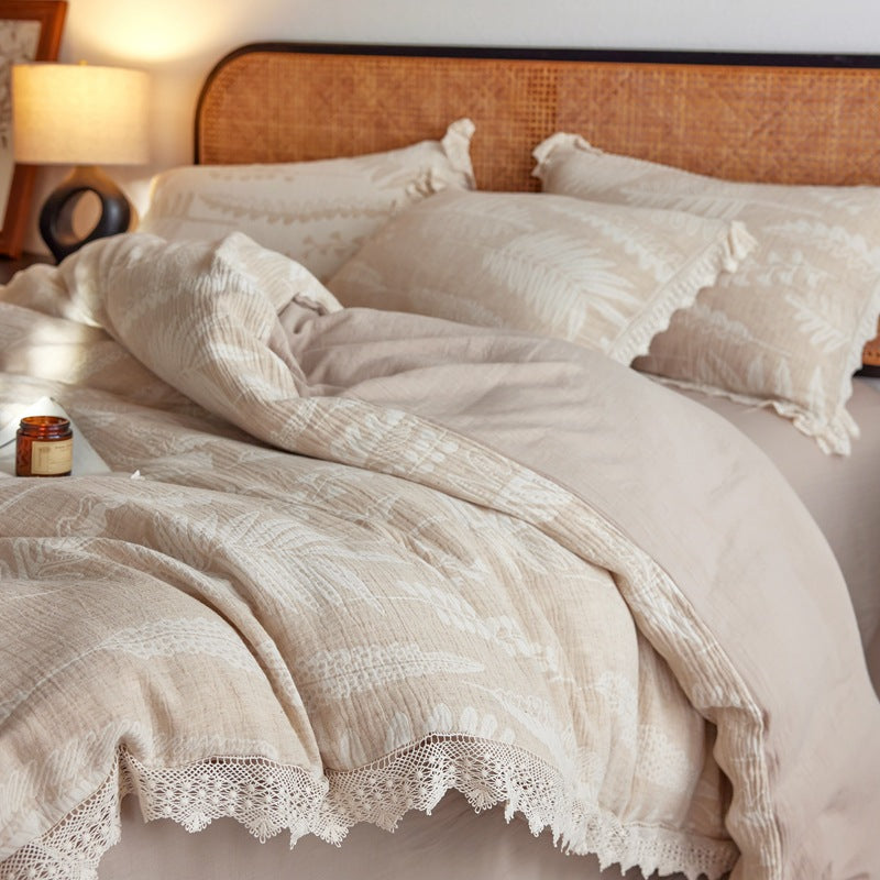 Linen bedding set, 4-piece, jacquard pattern