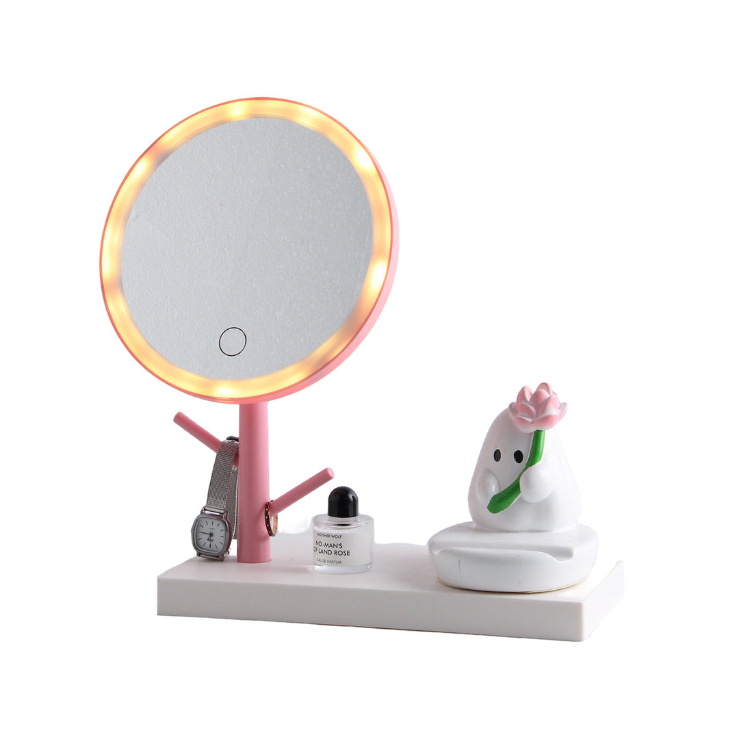 Lotus makeup mirror with phone stand and storage