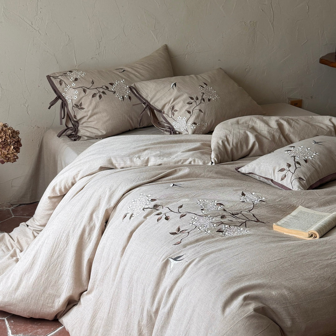 Cotton-linen bedding, 4-piece, floral pattern