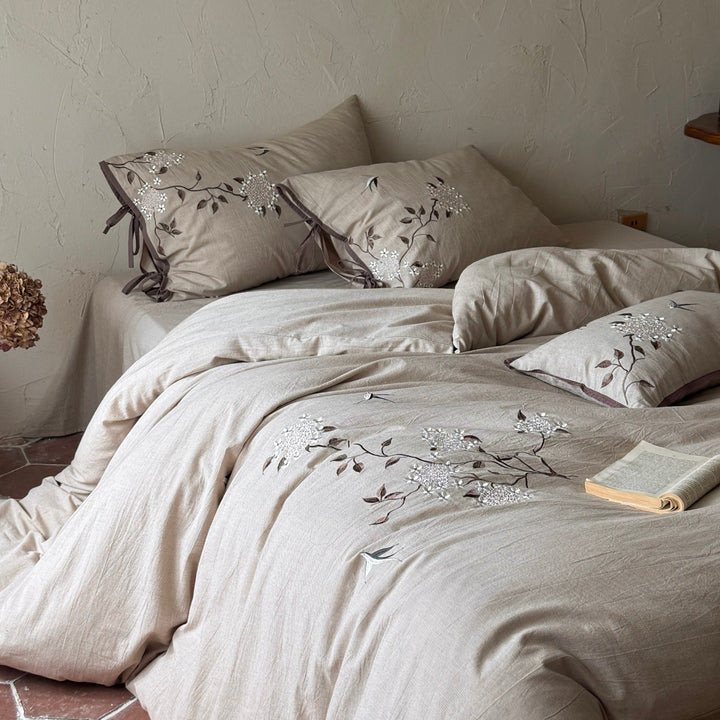 Cotton-linen bedding, 4-piece, floral pattern