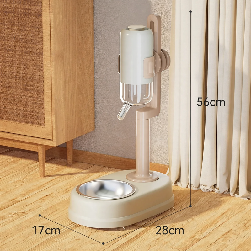 Upright double feeding bowl made of stainless steel