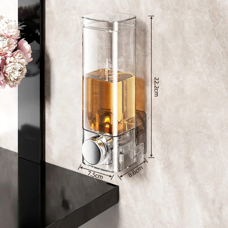 Soap dispenser for hanging, transparent, no drilling