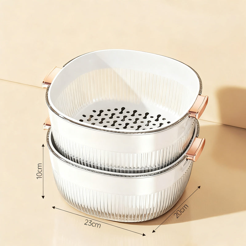 Kitchen sieve and fruit catching bowl, double-layered