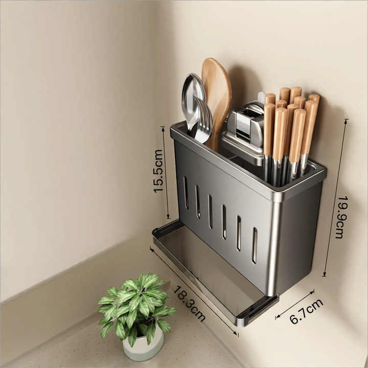 Knife holder with suction cup, stainless steel, wall mountable