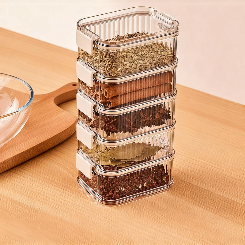 Spice box with closure, stackable