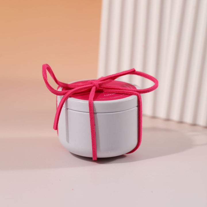 Scented candle in pastel colors, soy wax blend