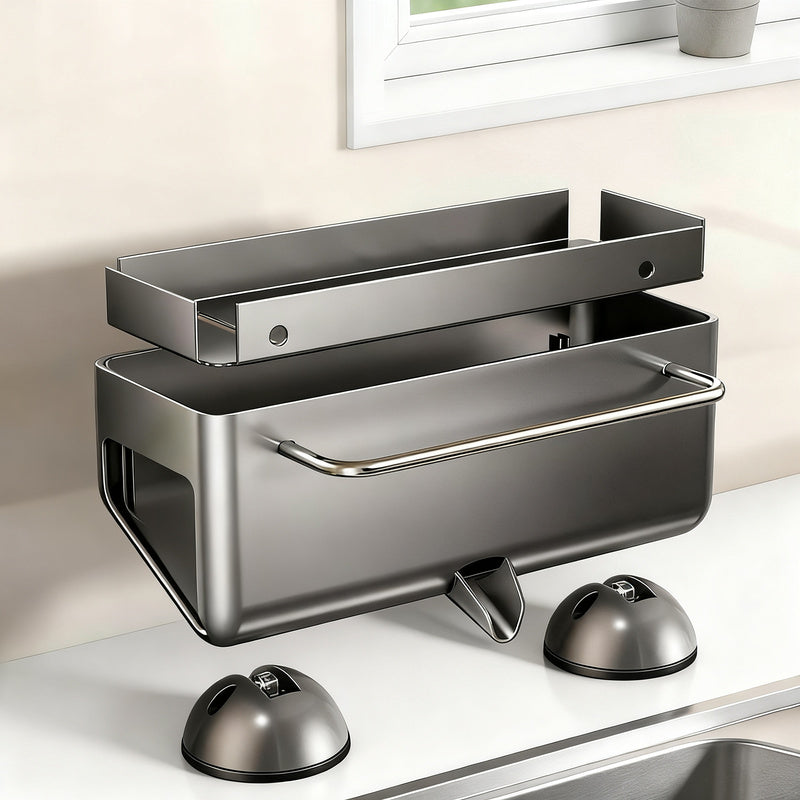 Kitchen shelf with draining grid, aluminum, suction cup