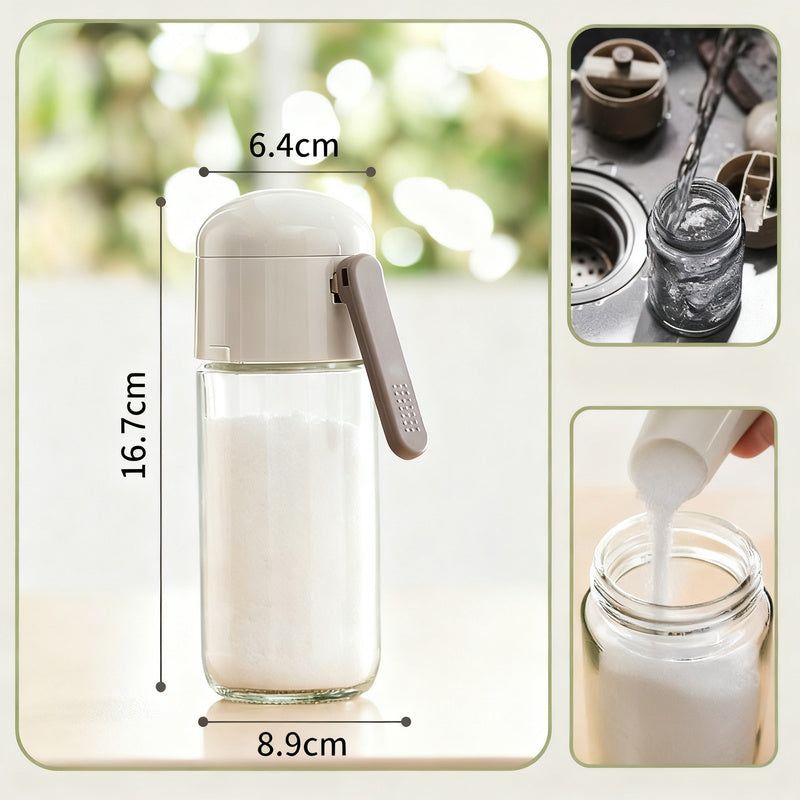 Measuring salt shaker with closure