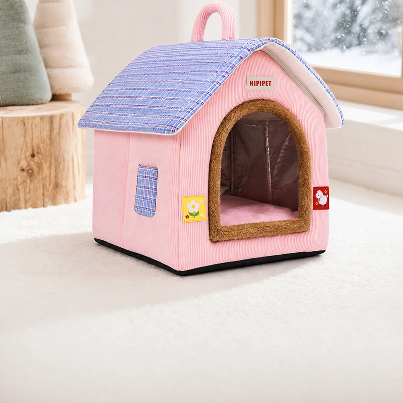 Closed pet house with roof, warm