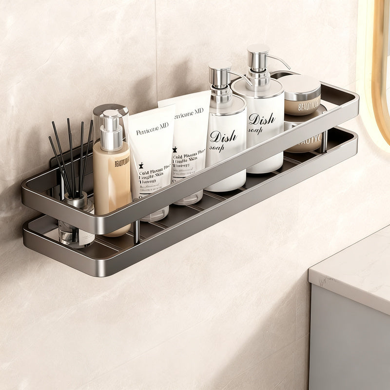 Stainless steel bath shelf without drilling