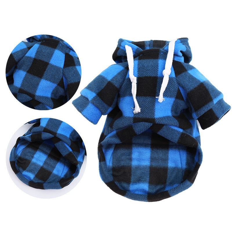 Dog sweatshirt, plaid pattern, zipper, pockets