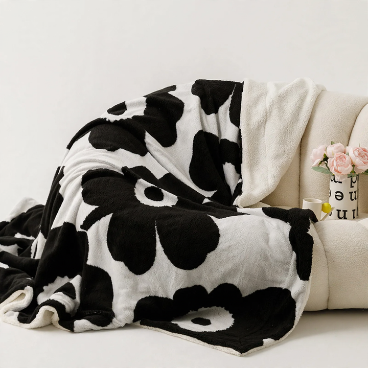 Double-layer coral fleece blanket with floral pattern, 100×150–200×230 cm