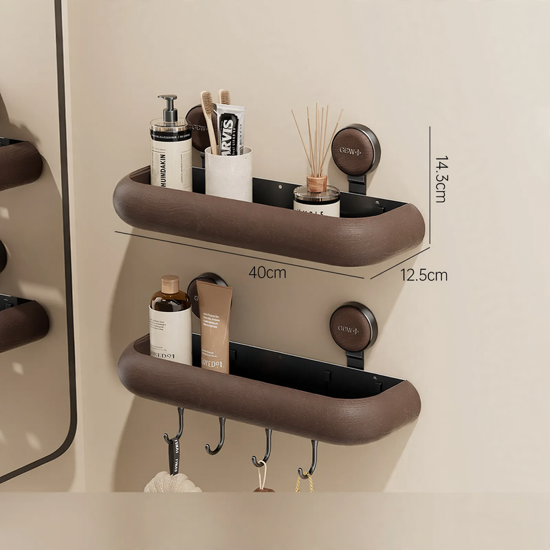 Bathroom wall shelf with suction cup, drainable