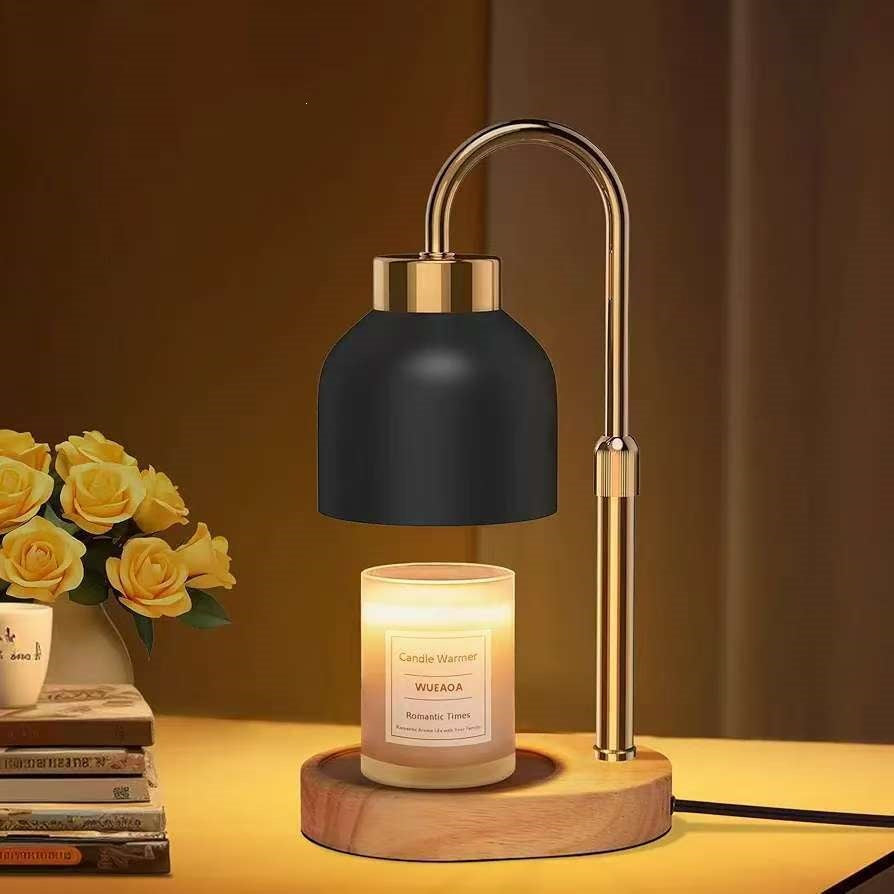 Wax melt table lamp with wooden base