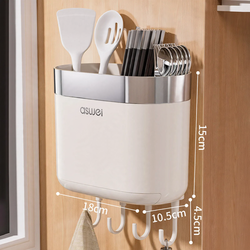 Wall-mounted chopstick holder with draining grid