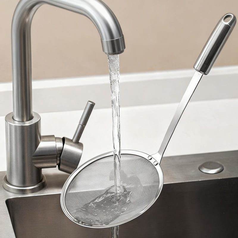 Stainless steel ladle with fine sieve