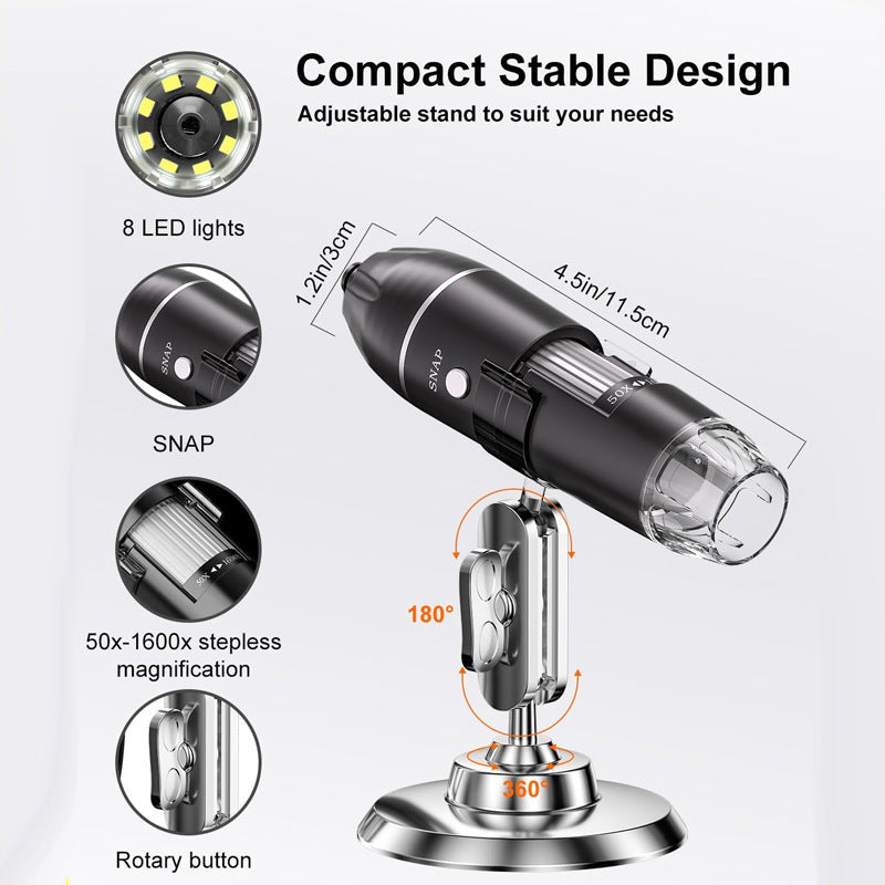 Digital microscope, 1600x magnification, USB operation