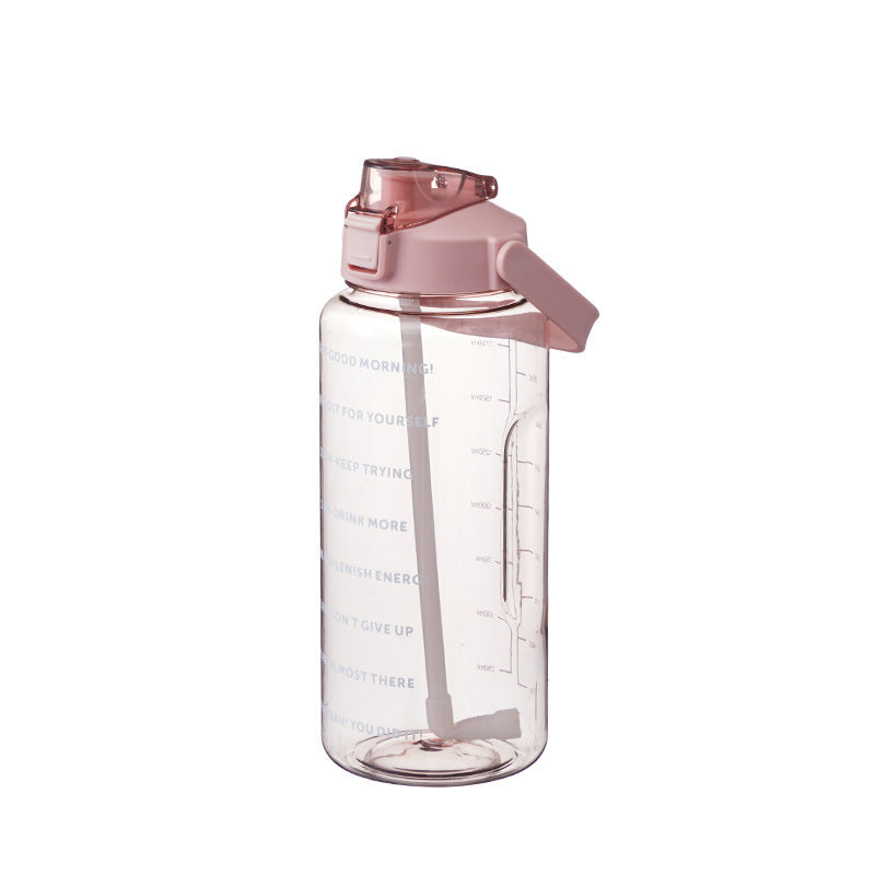 Sports water bottle 2 L with scale and straw