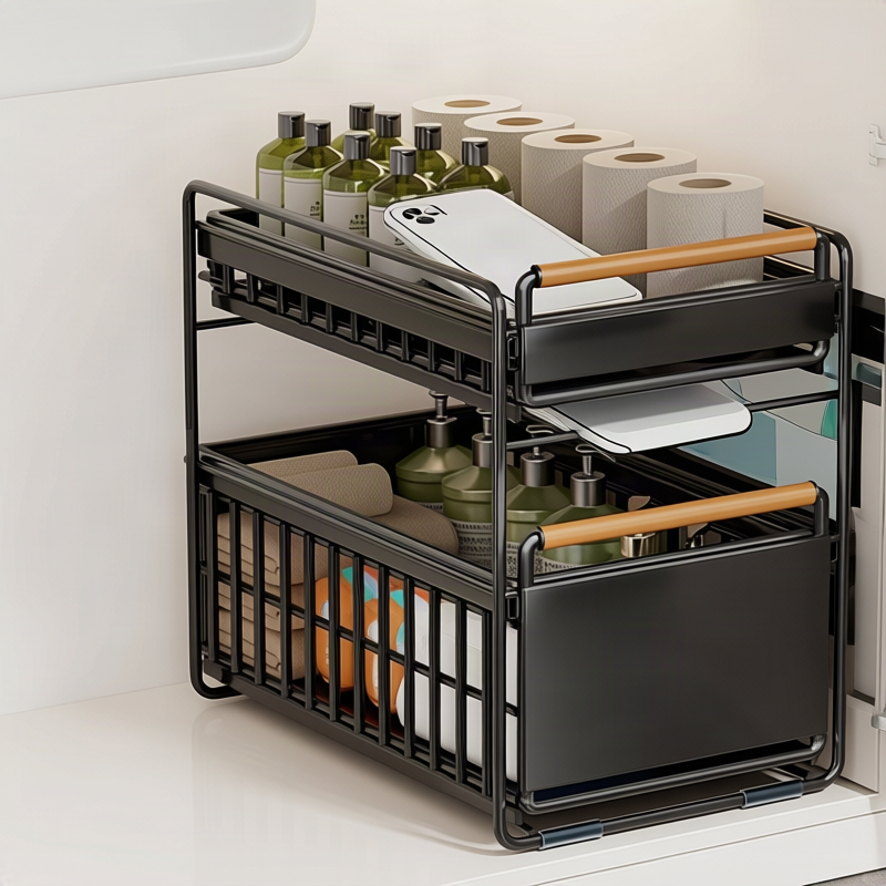 Extendable under-sink shelf for the bathroom