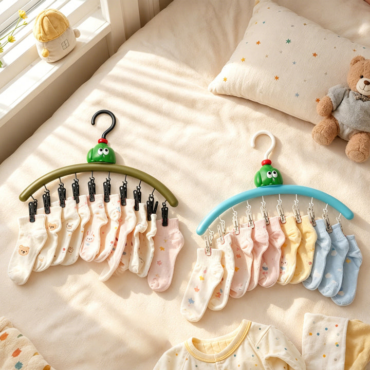 Cartoon drying rack with clips, multiple positions