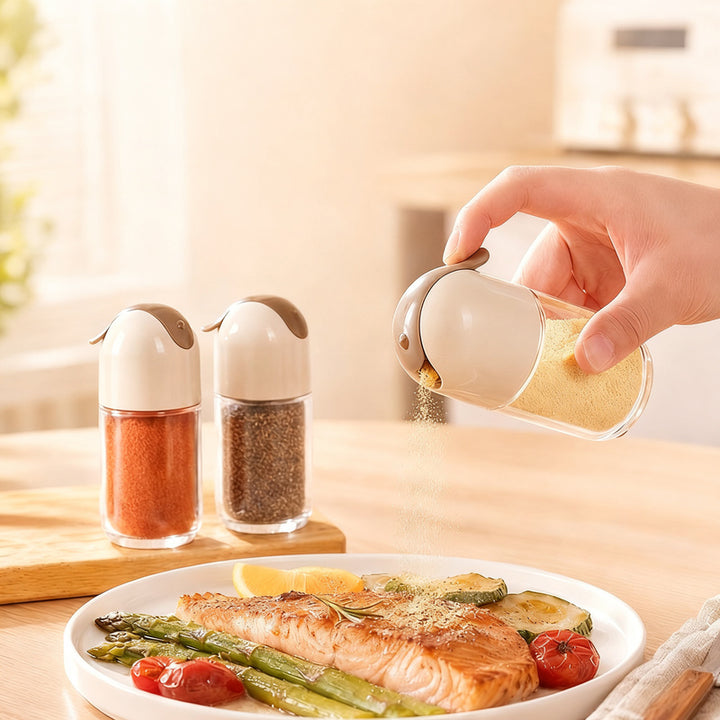 Glass spice shaker with push button, 100 ml
