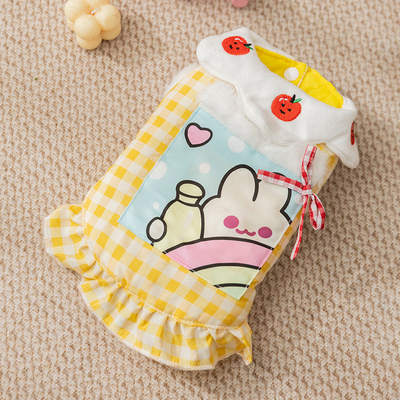 Warm dress for cats, peach skin and lambskin
