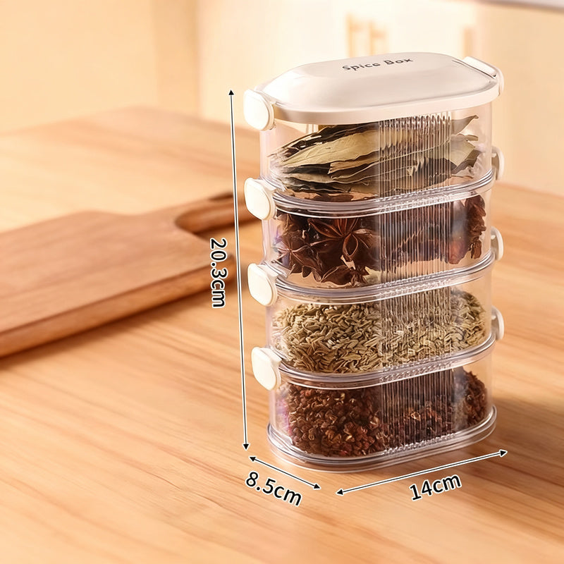 Spice box with closure, stackable