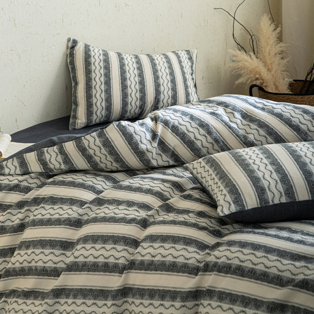 Cotton-linen bedding, 4-piece, striped pattern