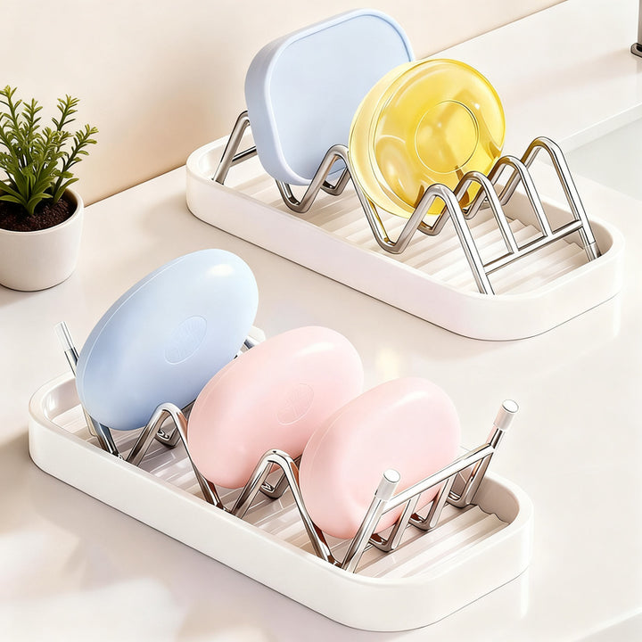 Soap dish made of stainless steel with shelf