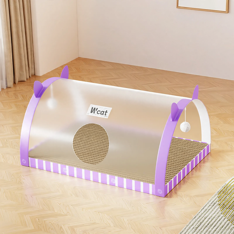 Scratching board and tunnel made of cardboard for cats