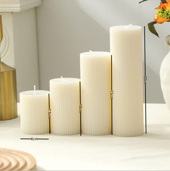 Nordic scented candle, cylinder with stripe pattern, white
