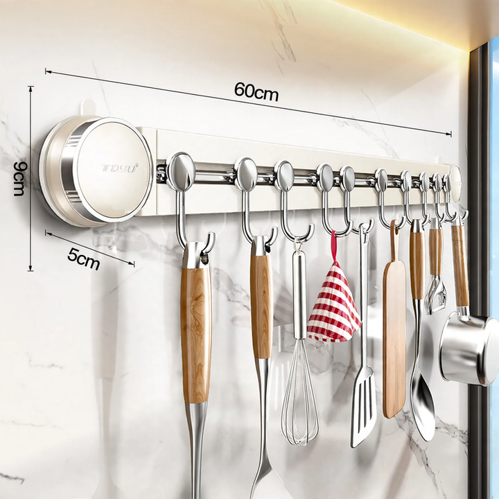 Wall-mounted shelf with hooks, 6–10 hooks