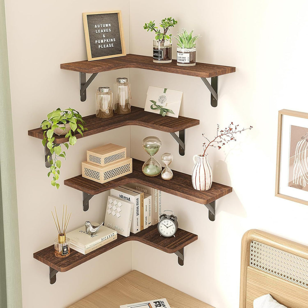Wood and metal wall shelf, L-shape