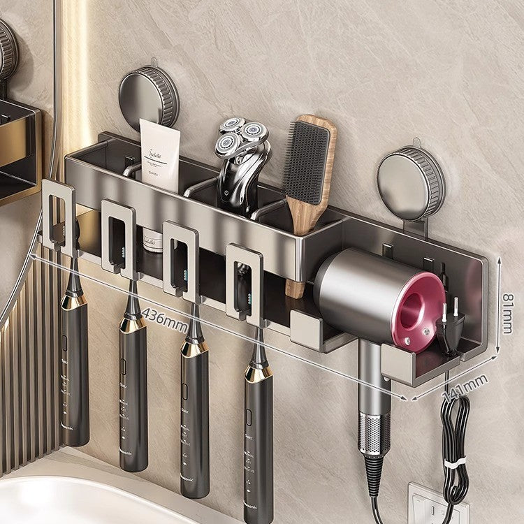 Suction cup toothbrush and hair dryer holder, wall-mounted