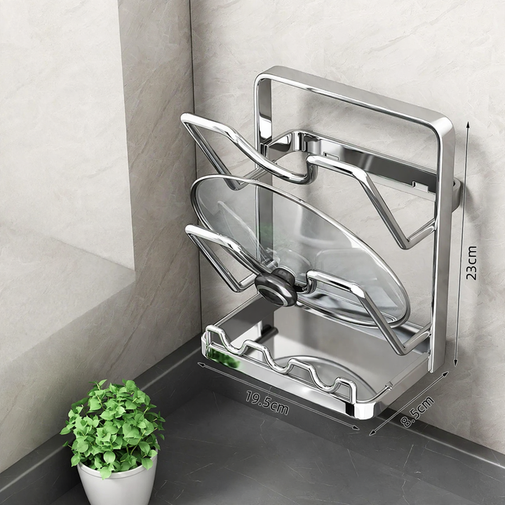 Pot lid and cooking spoon holder, wall and table version