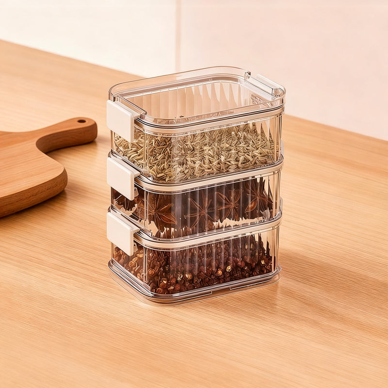 Spice box with closure, stackable