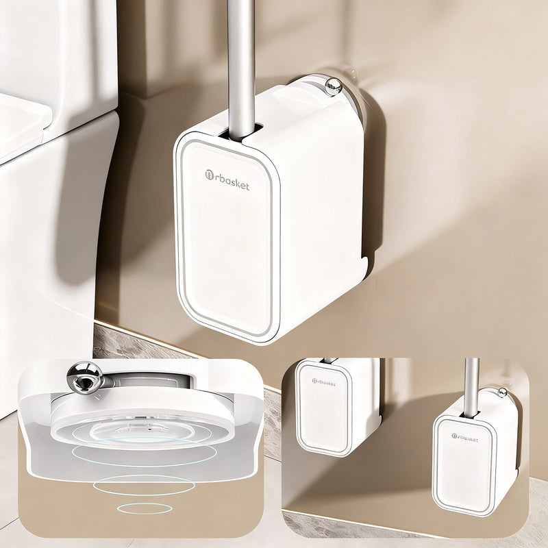 Toilet brush with suction cup, wall mountable