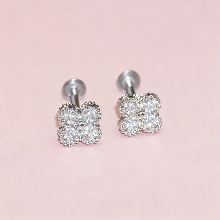 Lip studs stainless steel with rhinestones, various sizes