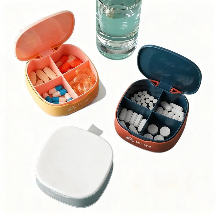 Pill organizer with compartments, portable