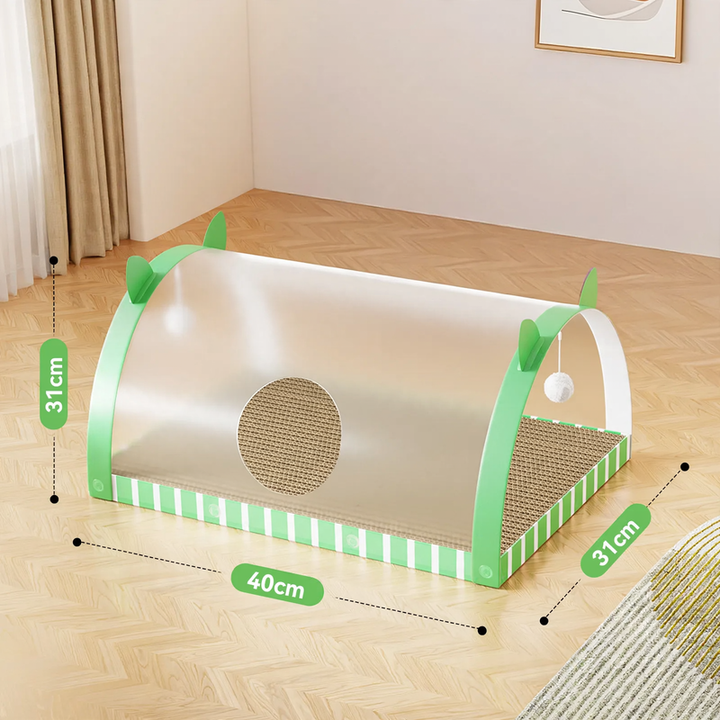 Scratching board and tunnel made of cardboard for cats